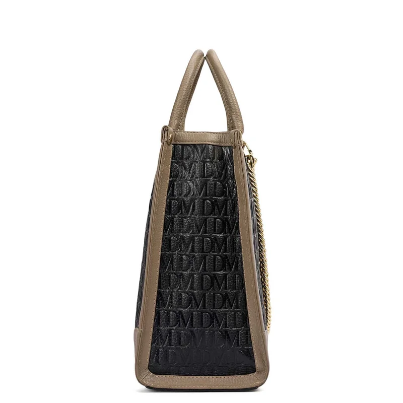 Da Milano Black Medium Monogram Leather Book Tote - Black for Women | Best Price UAE